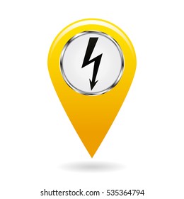 Map pointer. The pointer of power plants and various objects related to electricity on the area map. safety symbol. The yellow object on a white background. Vector illustration.
