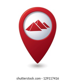 Map pointer with pyramids icon. Vector illustration