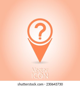 Map pointer with the question mark. Flat design style. Made in vector