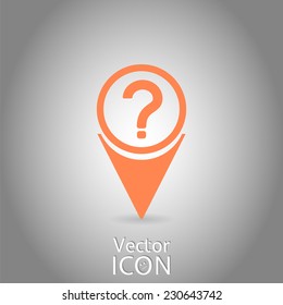 Map pointer with the question mark. Flat design style. Made in vector