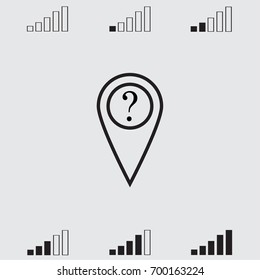 Map pointer with question sign vector icon