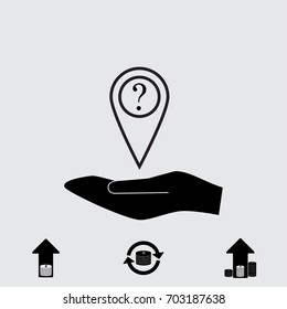 Map pointer with question sign vector icon