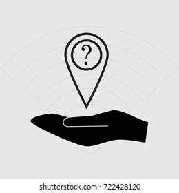 Map pointer with question sign vector icon