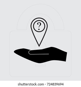 Map pointer with question sign vector icon