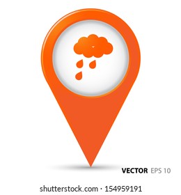 Map pointer with rainy icon 