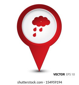 Map pointer with rainy icon 