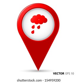 Map pointer with rainy icon 