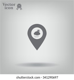 Map pointer with rainy icon