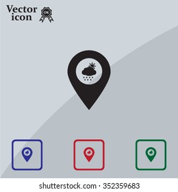 Map pointer with rainy icon