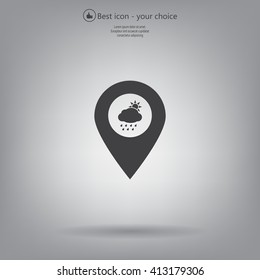 Map pointer with rainy icon