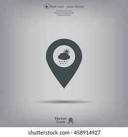 Map pointer with rainy icon