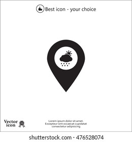 Map pointer with rainy icon