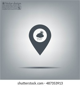 Map pointer with rainy icon