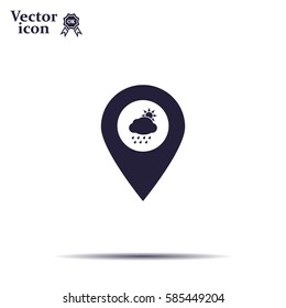 Map pointer with rainy icon