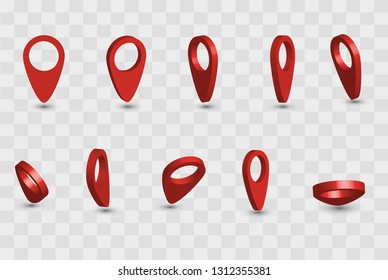 Map pointer. Pointer red pin marker for travel location. Set of vector location icons on transparent background. Vector illustration.