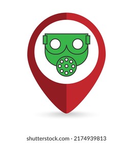 Map Pointer With Respiratory Protection Icon. Vector Illustration.