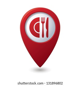 Map pointer with restaurant icon. Vector illustration