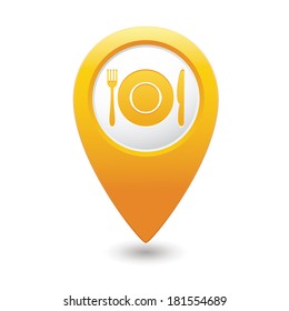 Map pointer with restaurant icon. Vector illustration