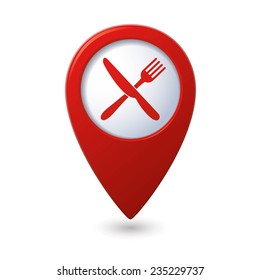 Map pointer with restaurant icon. Vector illustration