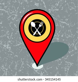 Map pointer with restaurant icon. Vector illustration