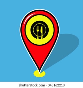 Map pointer with restaurant icon. Vector illustration