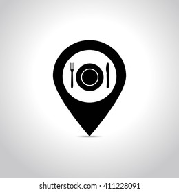 Map pointer with restaurant icon. Vector illustration, EPS10
