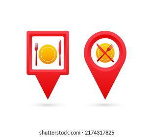 Map pointer with restaurant. Pin Point food. Vector stock illustration.