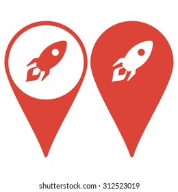 Map pointer. Rocket icon. Flat design style eps 10