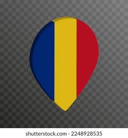 Map pointer with Romania flag. Vector illustration.