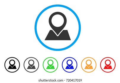 Map Pointer rounded icon. Style is a flat map pointer gray symbol inside light blue circle with black, gray, green, blue, red, orange variants. Vector designed for web and software interfaces.