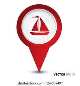 Map pointer with sailboat icon