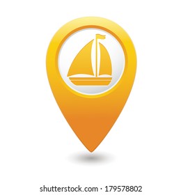 Map pointer with sailboat icon. Vector illustration