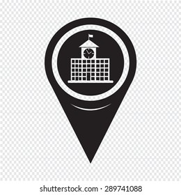 Map Pointer School Building Icon