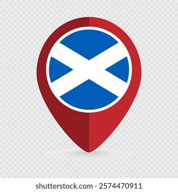 Map pointer with Scotland flag. Vector illustration.