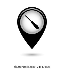 Map pointer with screwdriver icon