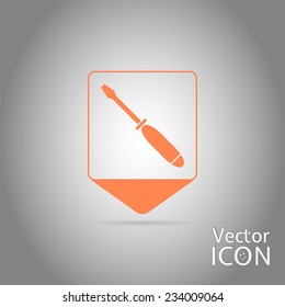 Map pointer with screwdriver icon. Sign options. Flat design style. Made in vector illustration