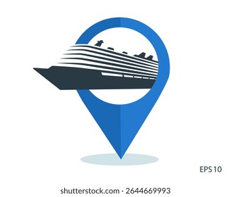 Ponteiro de mapa com cruzeiro marítimo. interior. Ilustração vetorial.