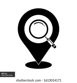 Map pointer with search icon. Vector illustration of map pin icon.