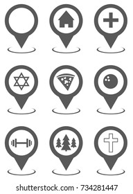 Map pointer set collection. Vector simple illustration of map pointer set isolated on white background