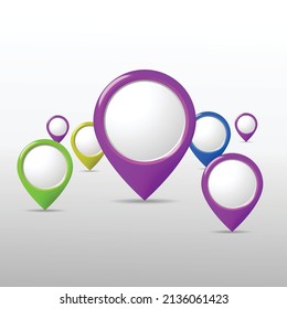 map pointer set. Maps pin inverted drop shaped colorful icon to mark location. Vector illustration isolated on white background