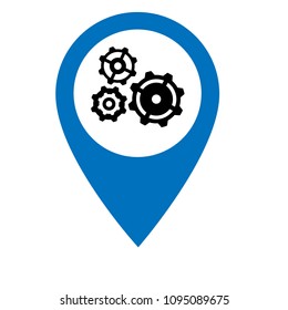 Map pointer with Settings icon. Gears icon and map pin