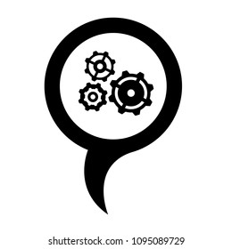 Map pointer with Settings icon. Gears icon and map pin