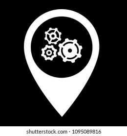 Map pointer with Settings icon. Gears icon and map pin