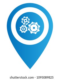 Map pointer with Settings icon. Gears icon and map pin
