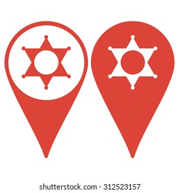 Map pointer. Sheriff star. Flat design style eps 10