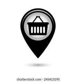 Map pointer with shopping basket icon