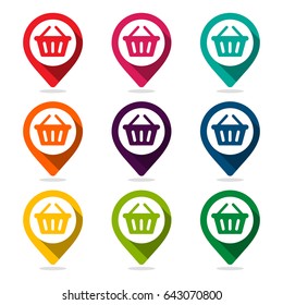 Map pointer with shopping basket icon