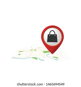 Map pointer with shopping cart icon. Vector illustration