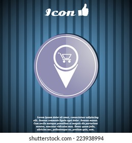 Map pointer with shopping cart icon. Vector illustration