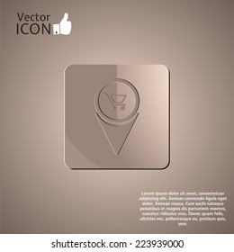 Map pointer with shopping cart icon. Vector illustration